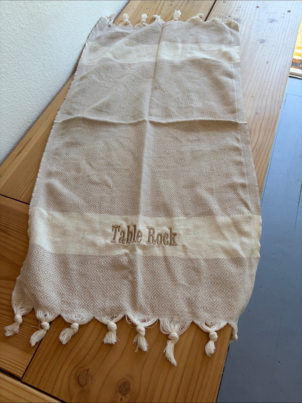 Custom Laguna Beach local Three Arch Bay Turkish embroidered hand towel.